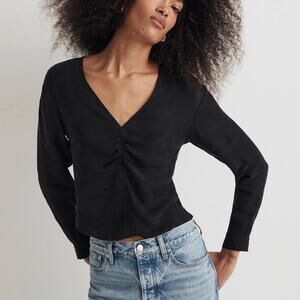 Madewell Black Brushed Ruched-Front Top 0 XS